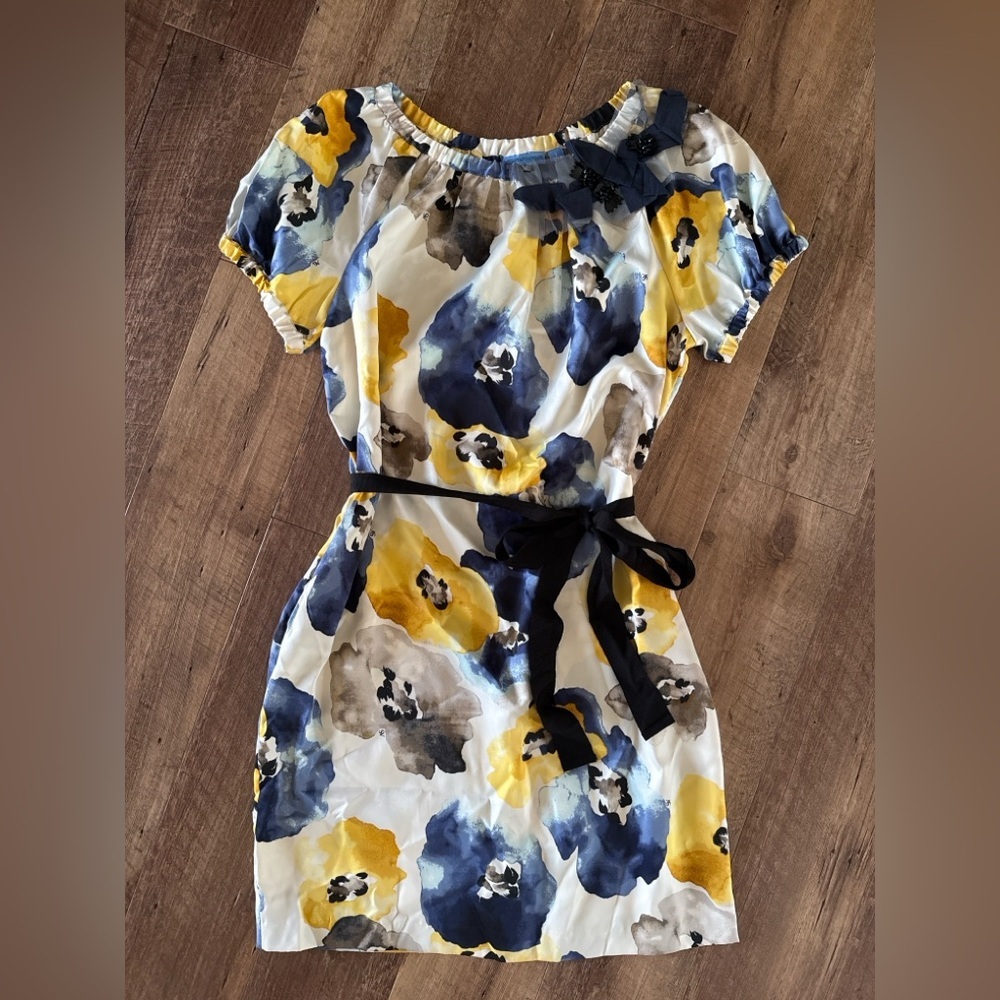 Simply Vera Vera Wang Blue and Yellow Floral Midi Dress - Picture 3 of 7